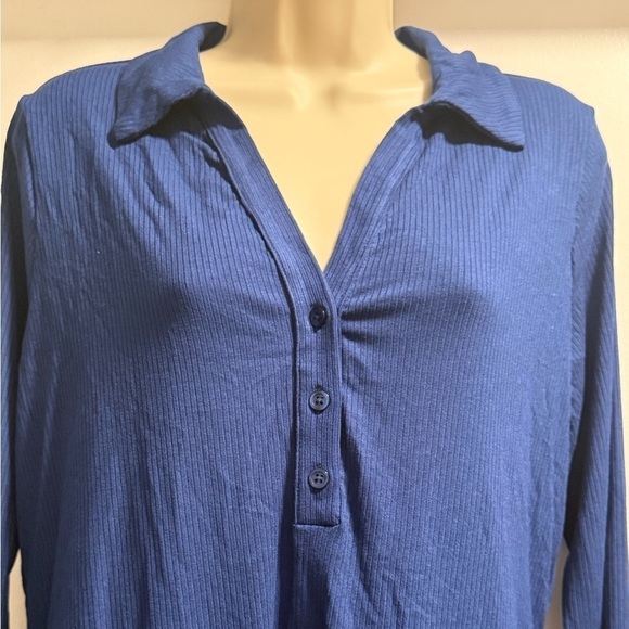 Violet & Roses Blue Ribbed Long Sleeve Bodysuit 1X - Picture 8 of 12